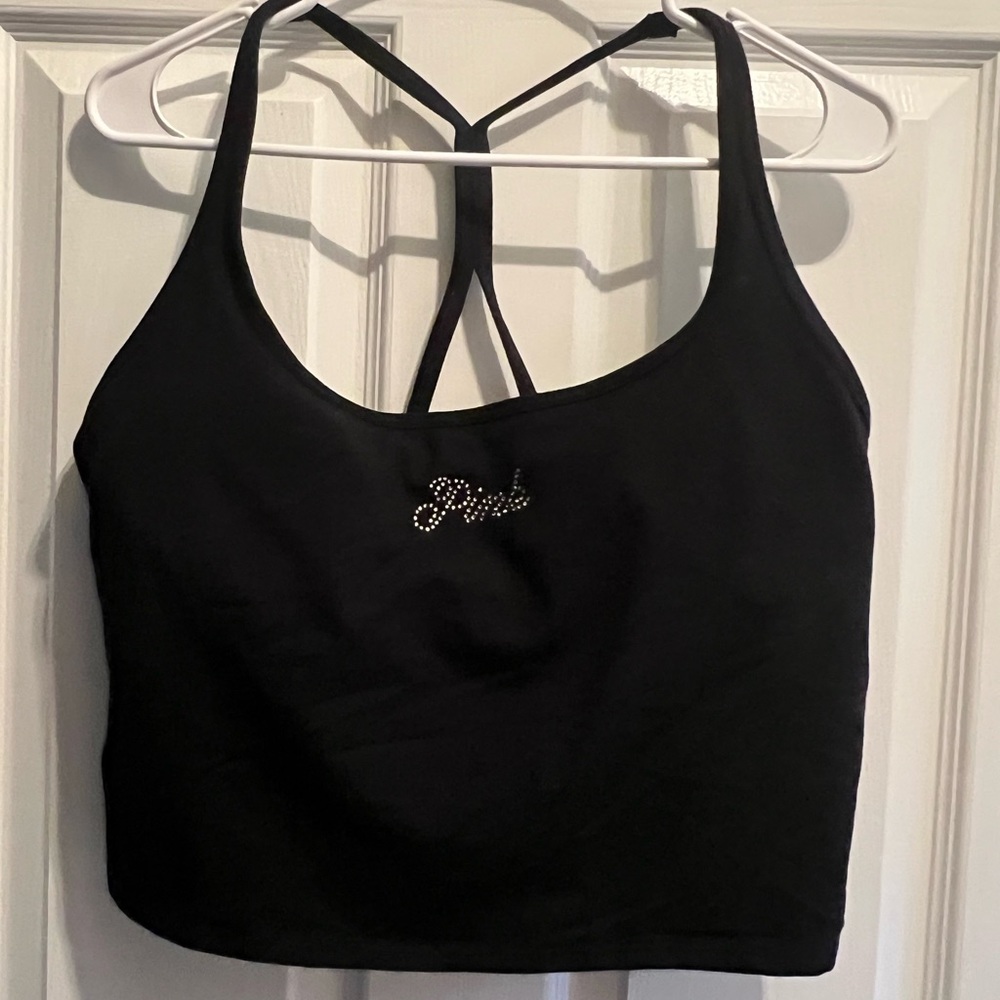 PINK Victoria's Secret Black Rhinestone Logo Top